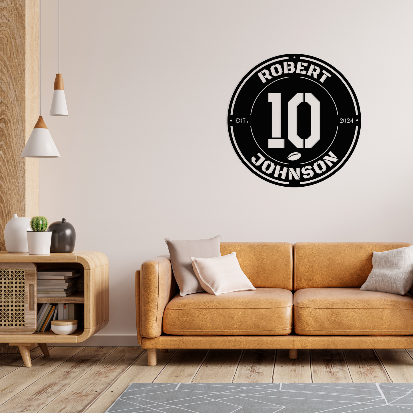 FOOTBALL ROUND sign with Name, Player Number & Date