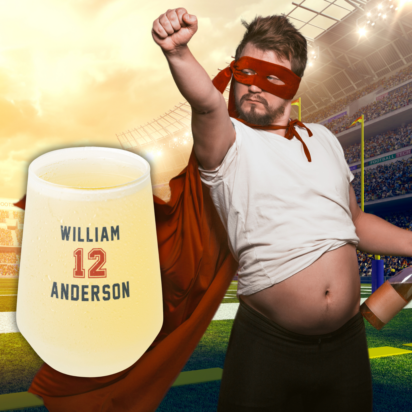 13oz Frosted Wine Glass FOOTBALL style