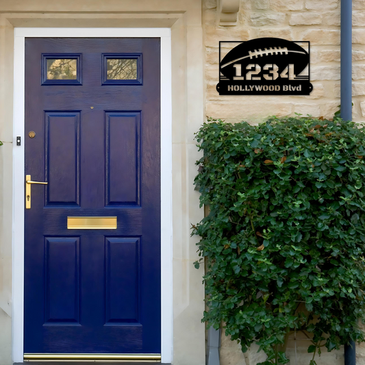 Personalized Football Address Metal Sign - Custom Plaque for Homes