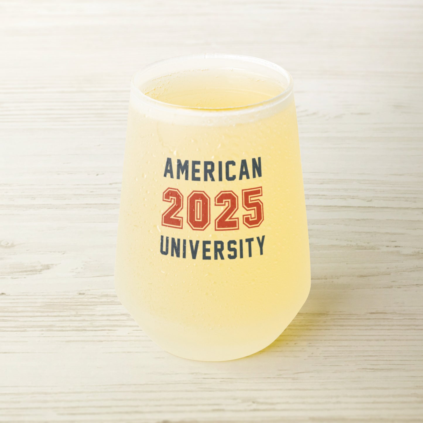 Personalized 13 oz Frosted Stemless Wine Glass - Football Design with Custom Text