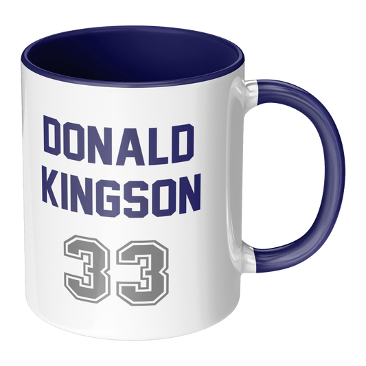 Customizable team coffee mug with player name, number, and team colors for football fans