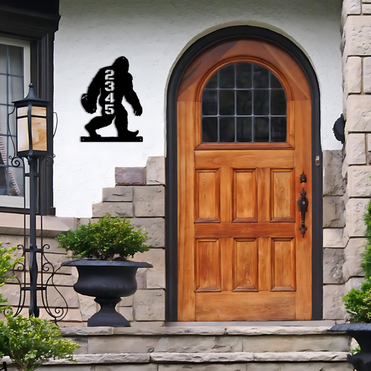 Personalized Metal Address Sign 'Bigfoot Playing Football'