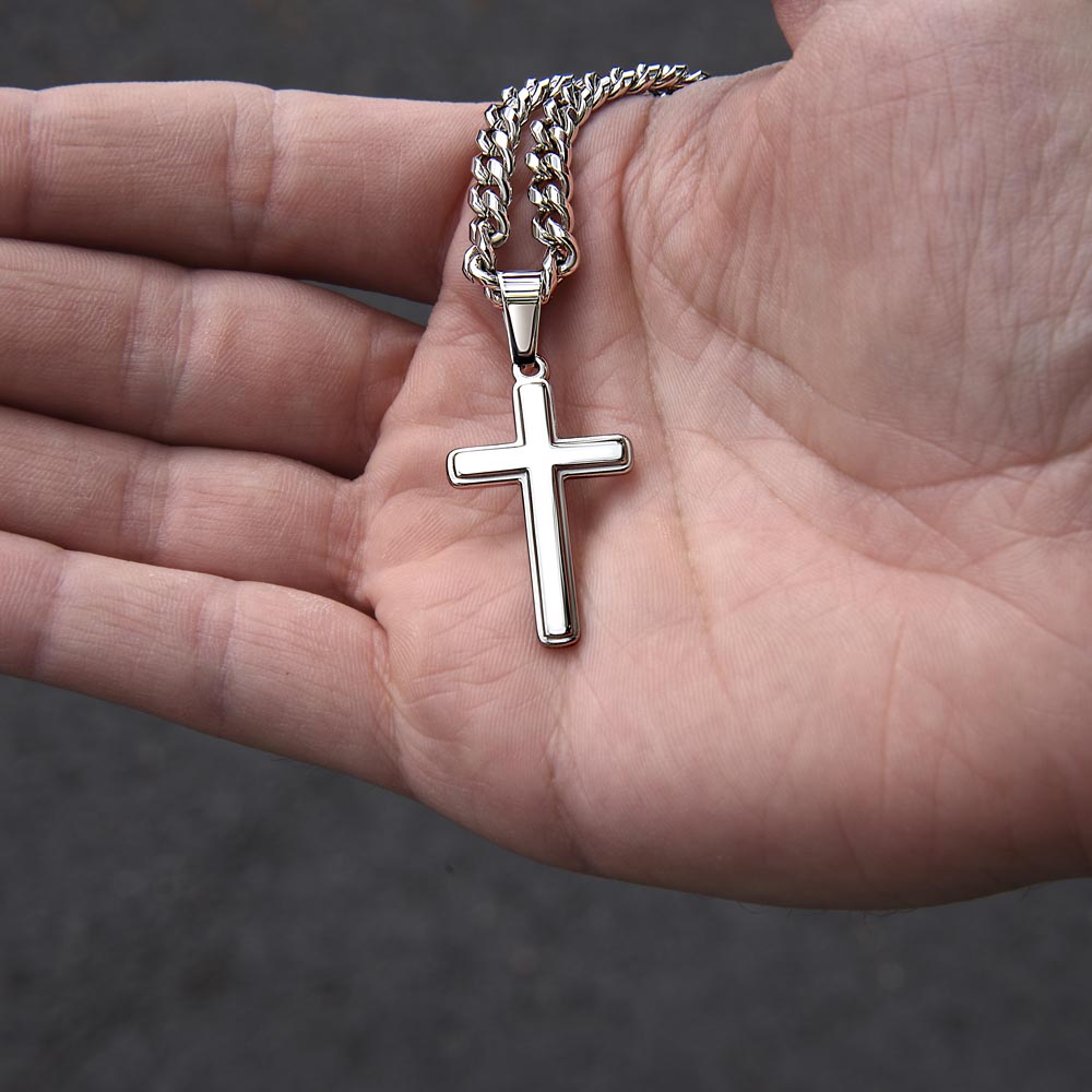 Cross Necklace with Cuban Chain & Personalized Card