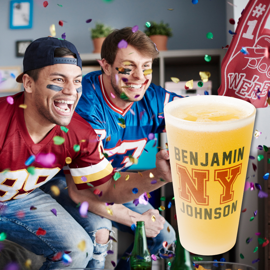 16oz Frosted Pint Glass FOOTBALL style