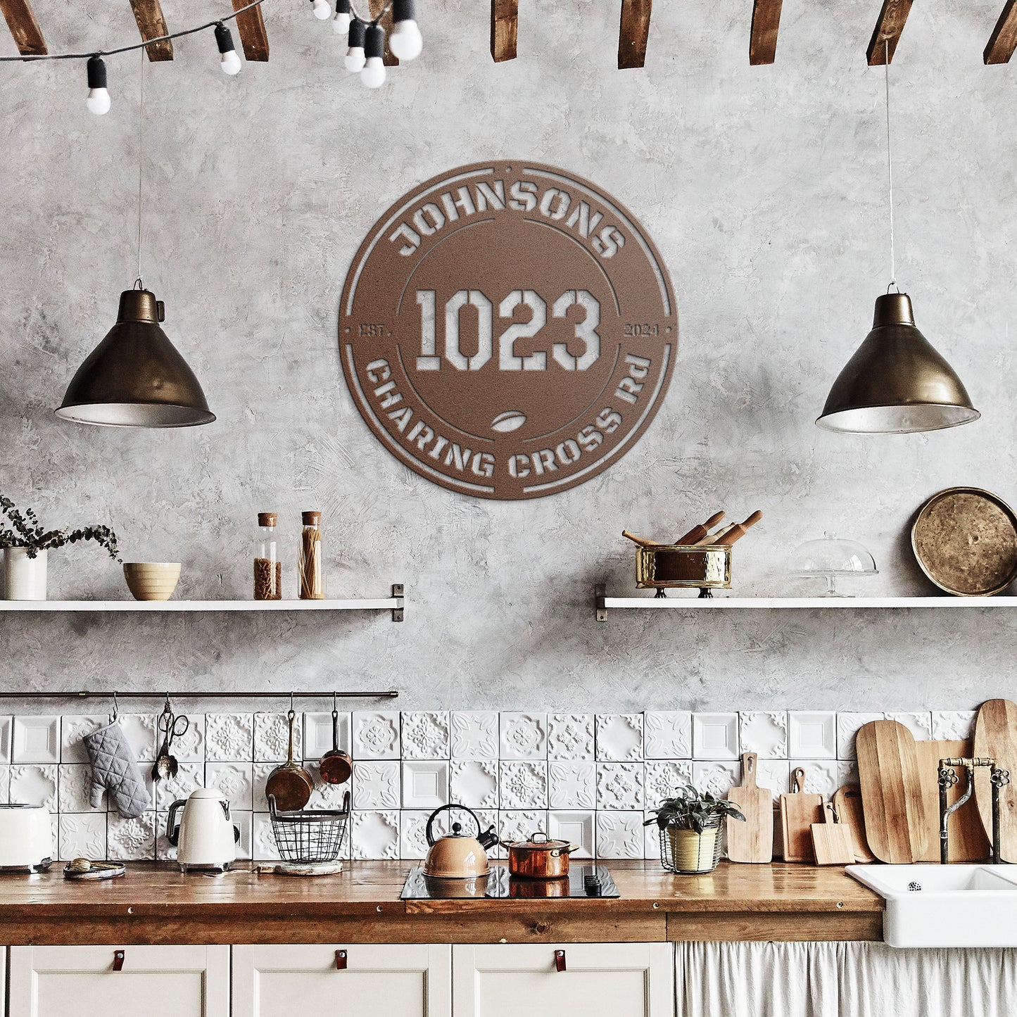Address ROUND sign with Text & Date