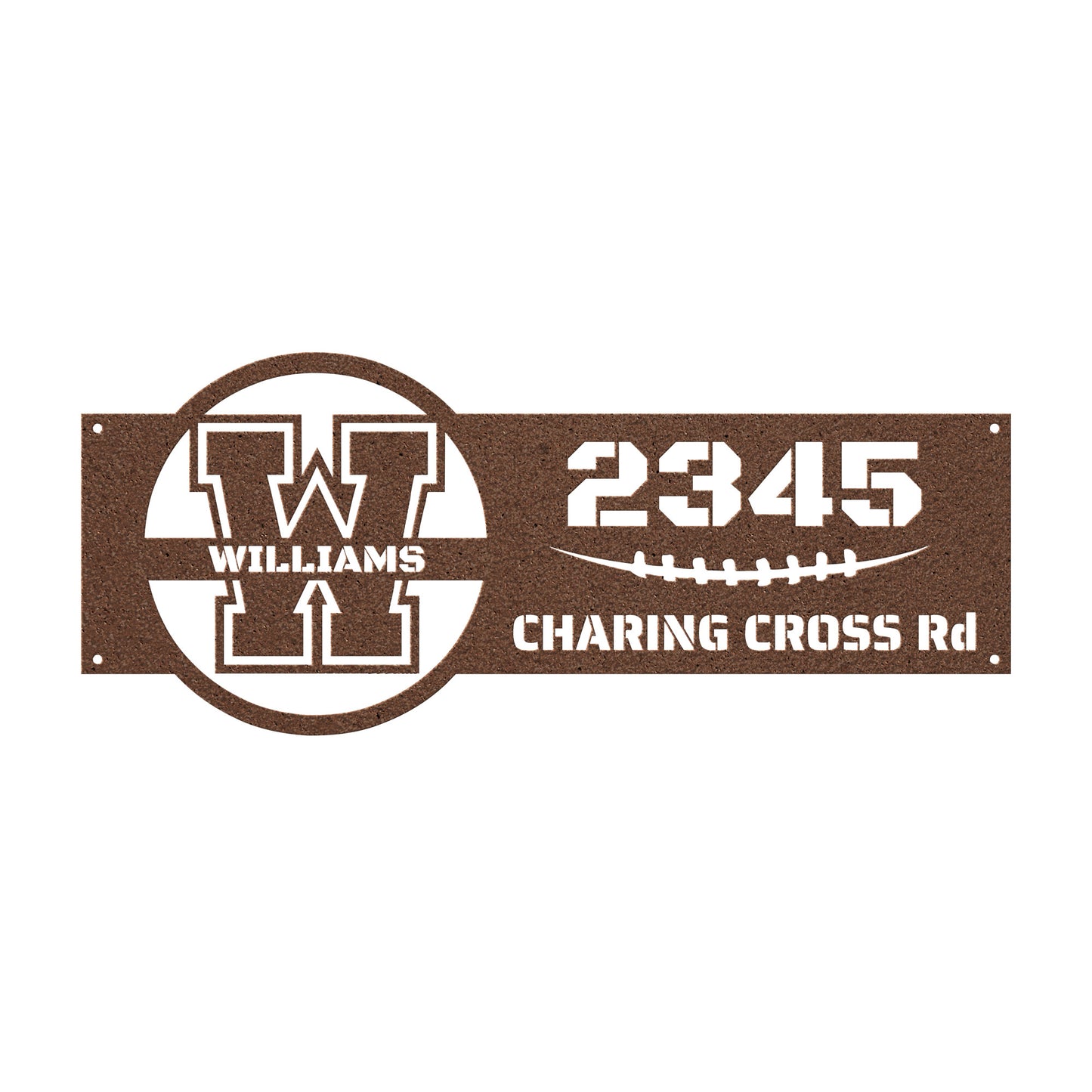 Address sign with monogram in FOOTBALL style