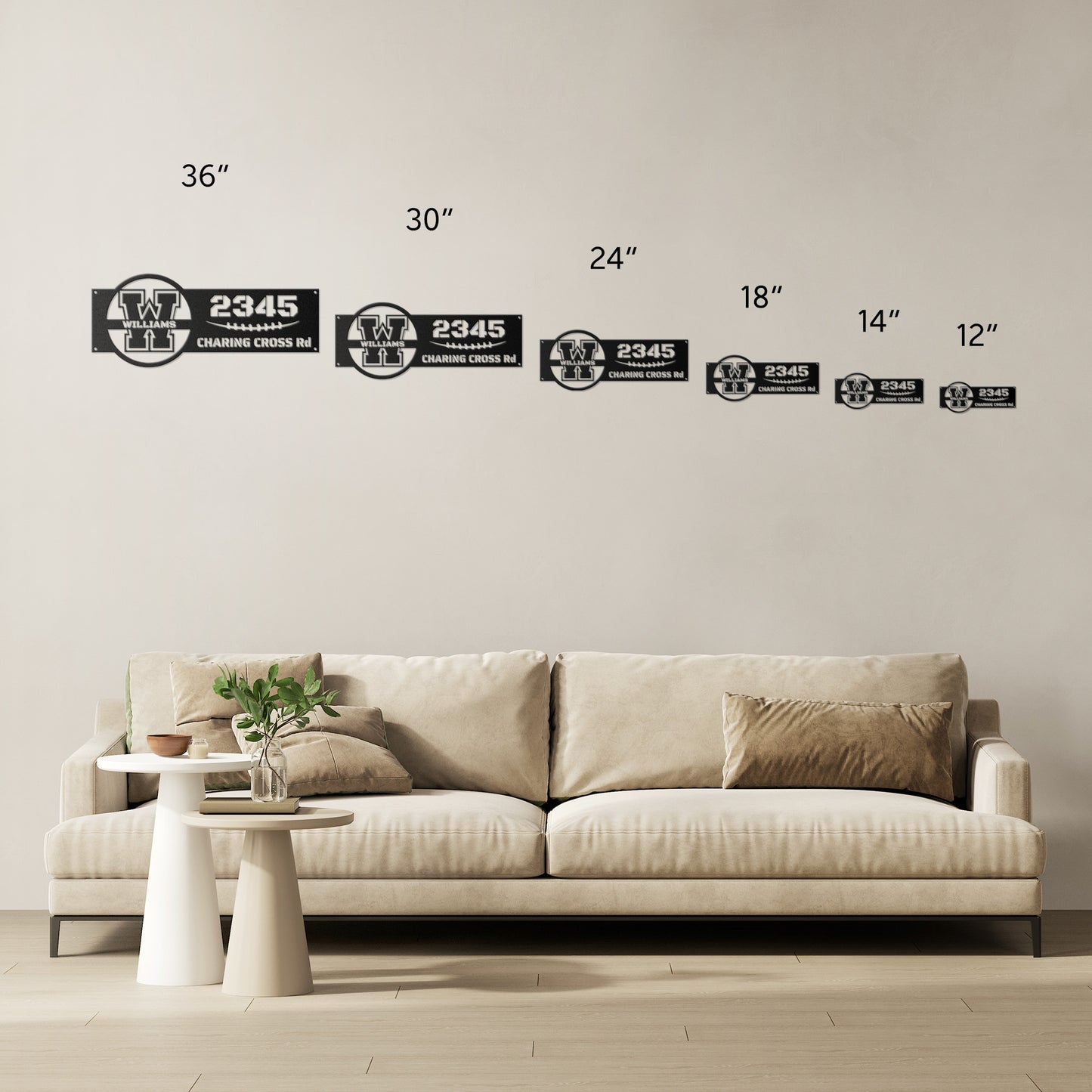 Address sign with monogram in FOOTBALL style