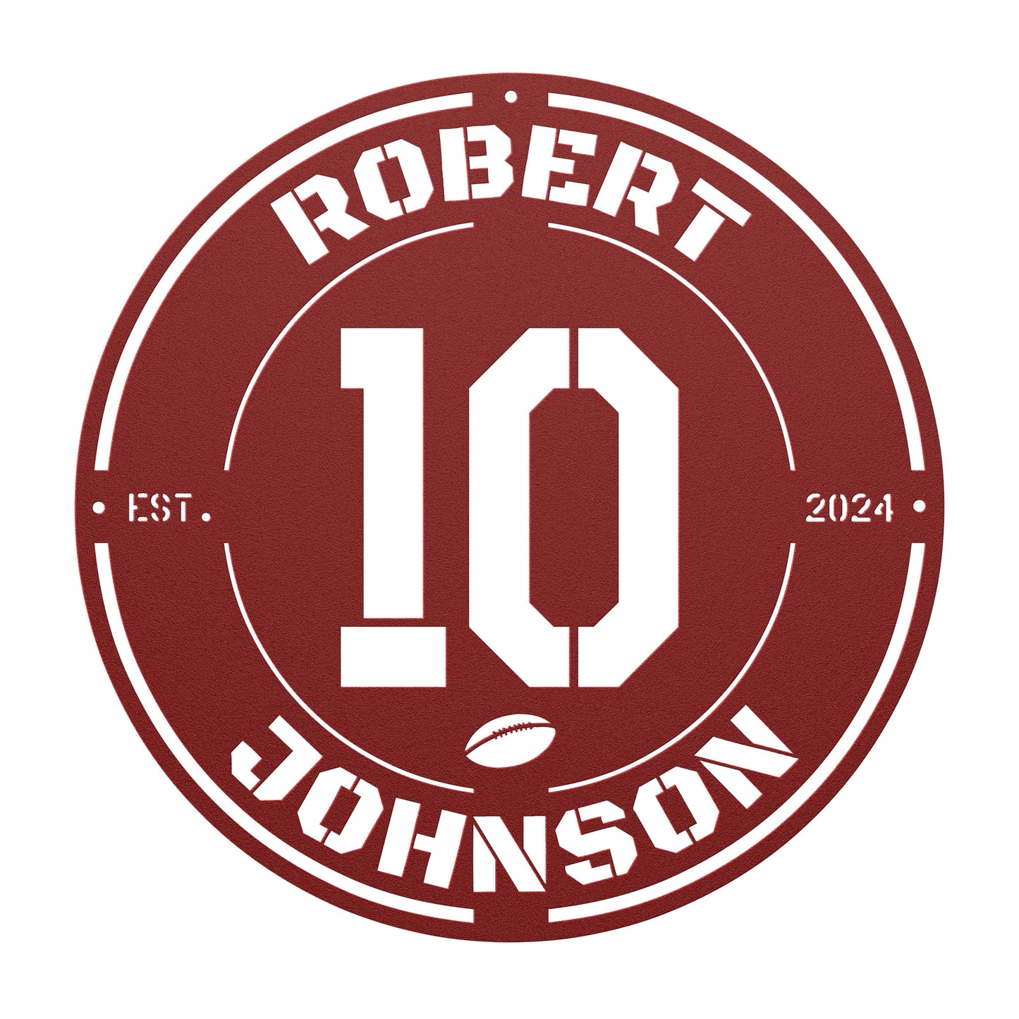 FOOTBALL ROUND sign with Name, Player Number & Date