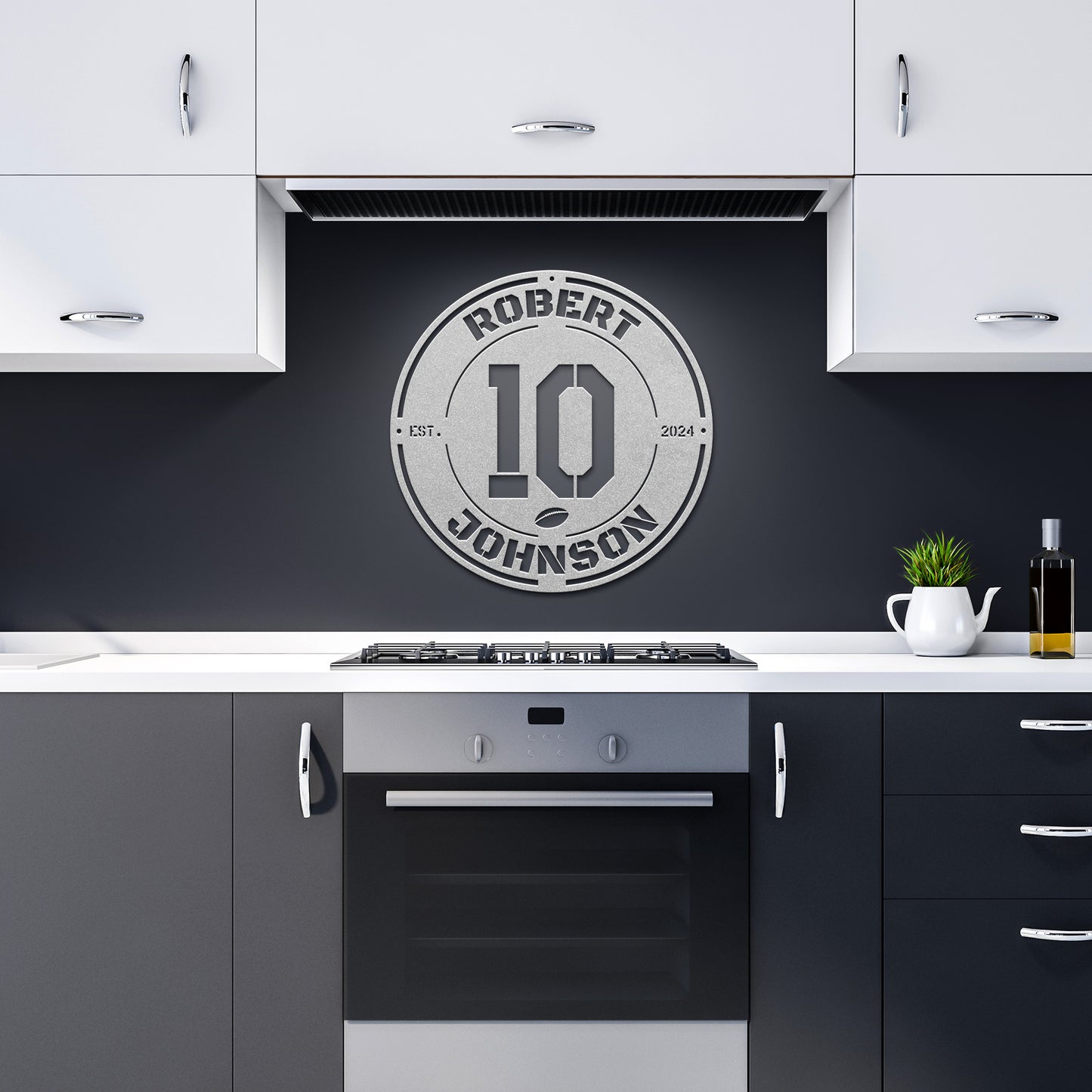 FOOTBALL ROUND sign with Name, Player Number & Date