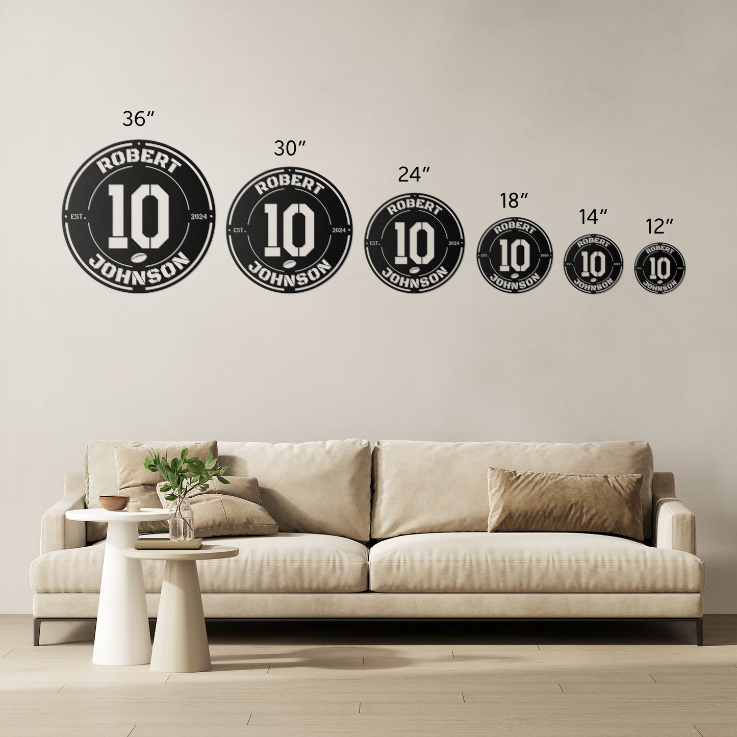 FOOTBALL ROUND sign with Name, Player Number & Date