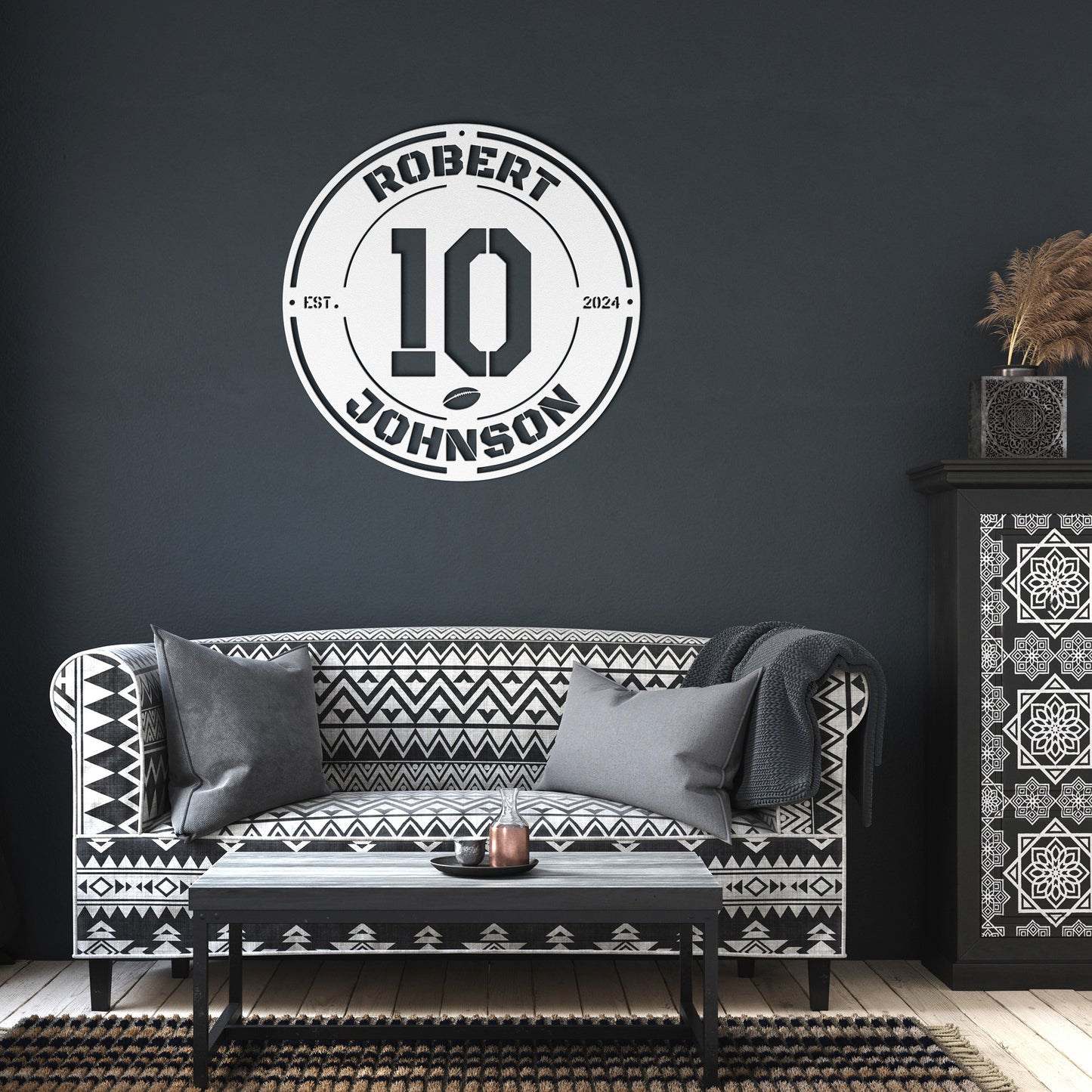FOOTBALL ROUND sign with Name, Player Number & Date