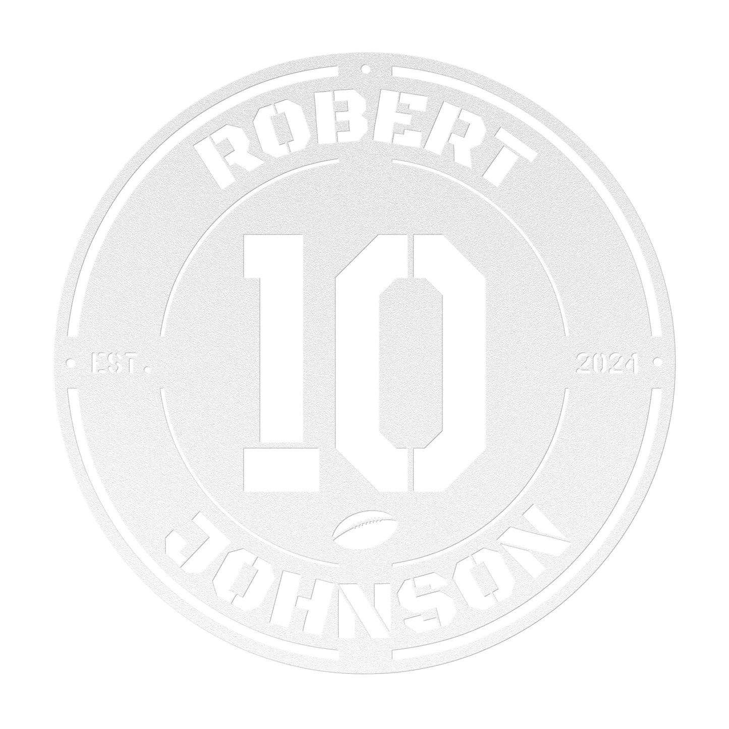 FOOTBALL ROUND sign with Name, Player Number & Date