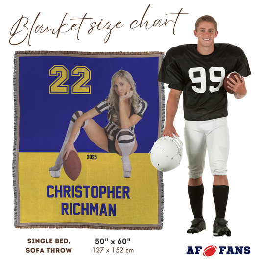 Personalized Woven Blanket with Football Team Colors, Girl, Number & Text