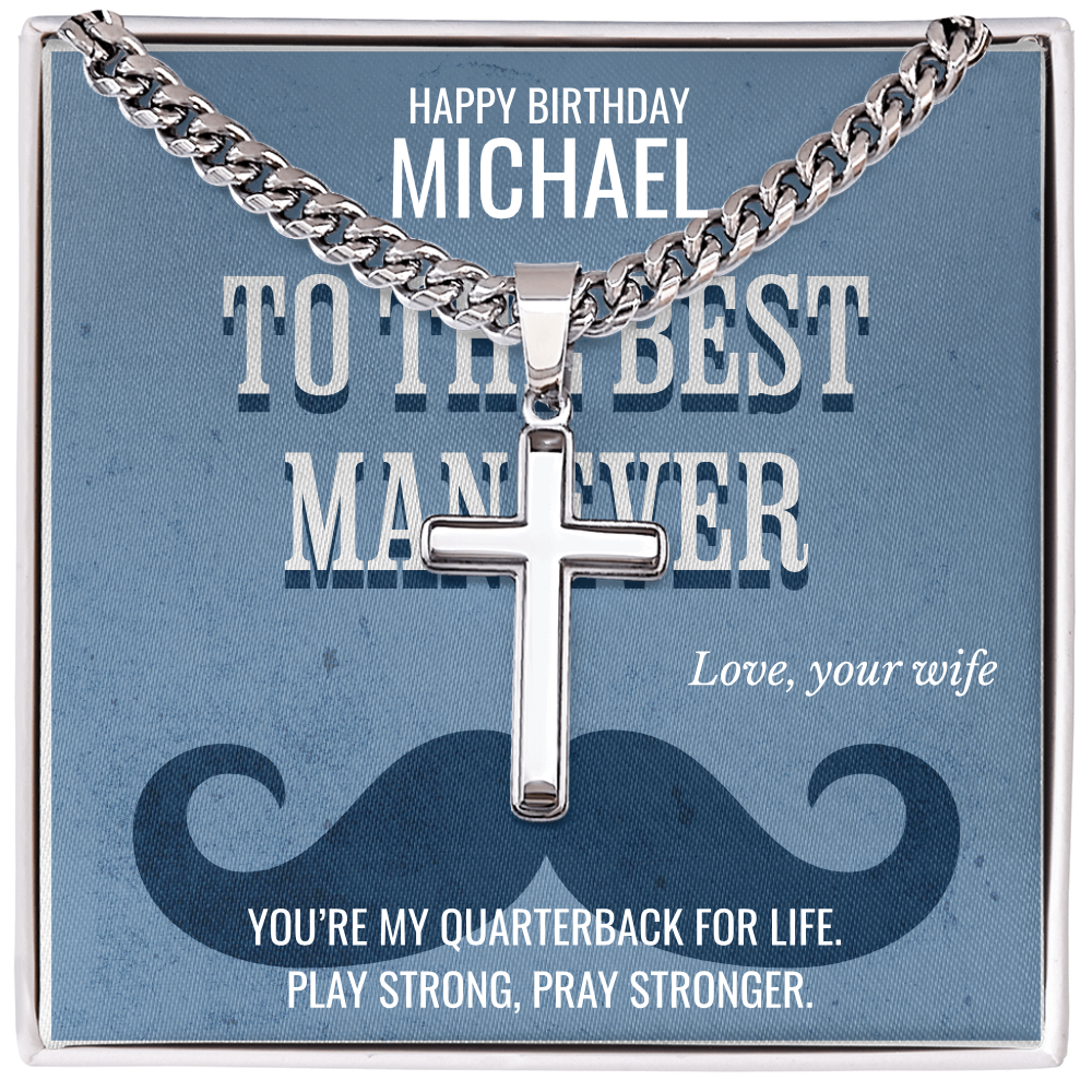 Cross Necklace with Cuban Chain & Personalized Card