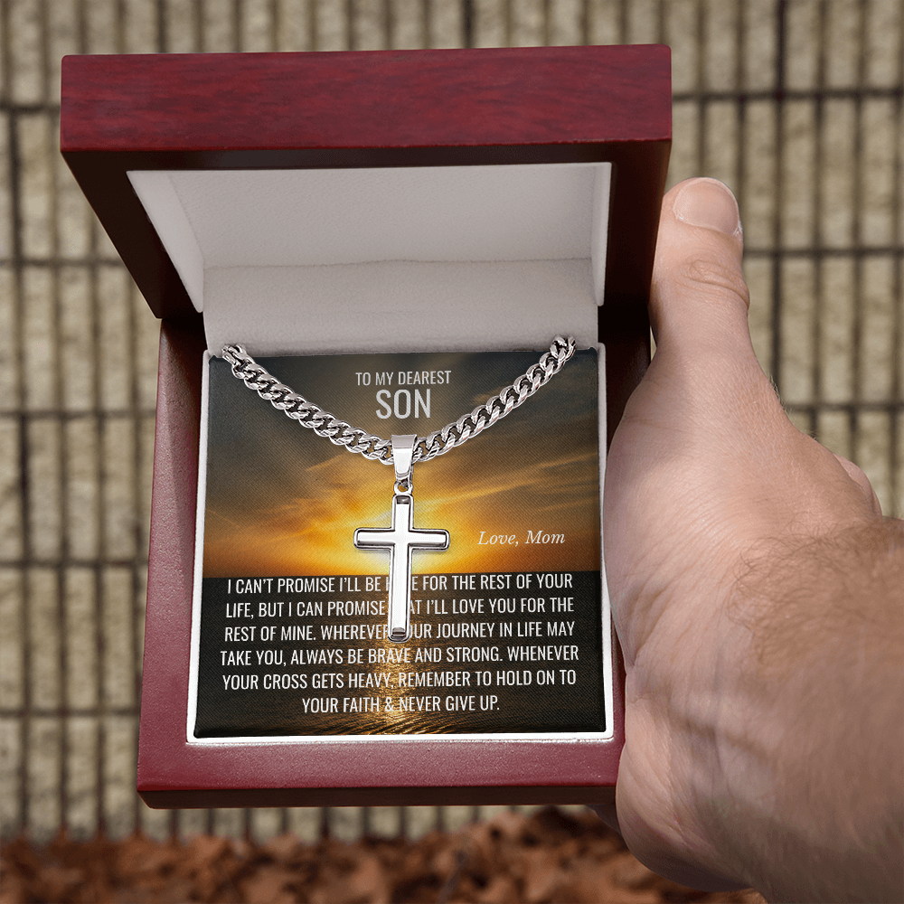 Cross Necklace with Cuban Chain & Personalized Card