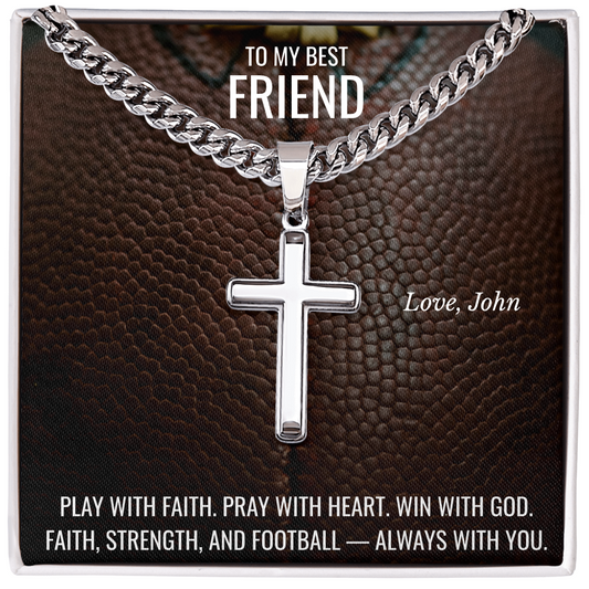 Cross Necklace with Cuban Chain & Personalized Card