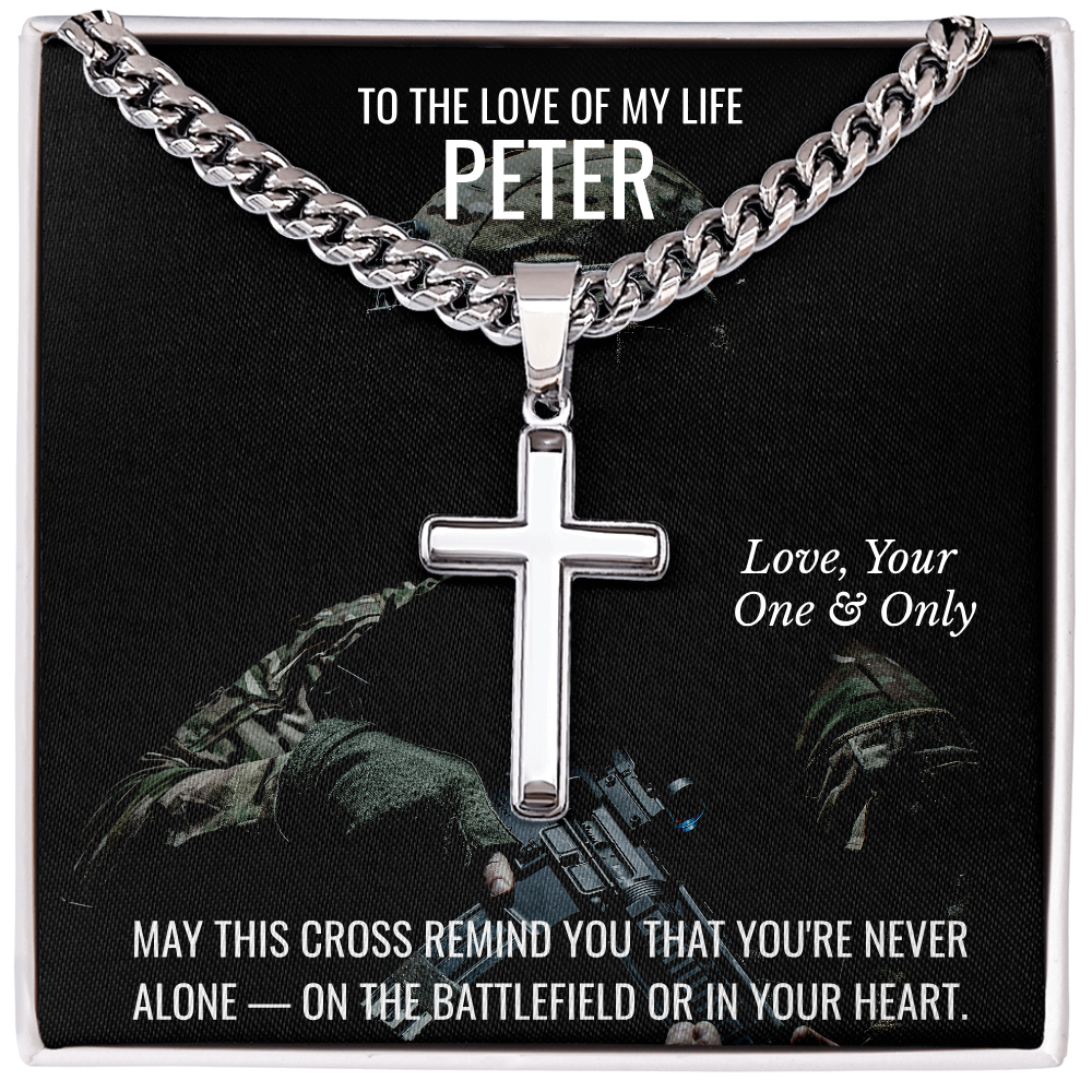 Cross Necklace with Cuban Chain & Personalized Card