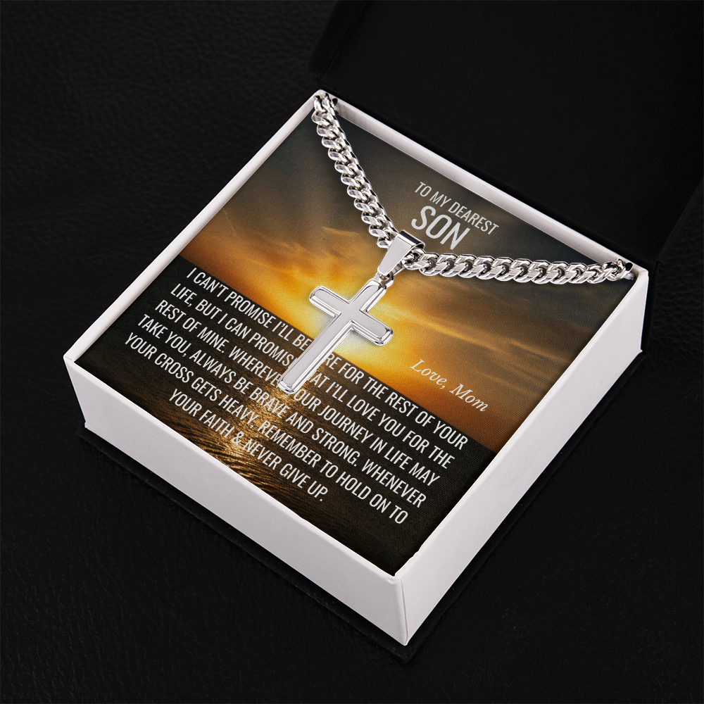Cross Necklace with Cuban Chain & Personalized Card