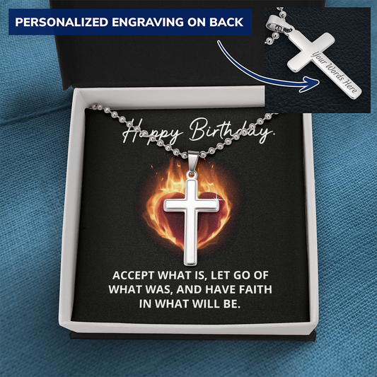 Engraved Cross Necklace with Ball Chain - Gift for Happy Birthday