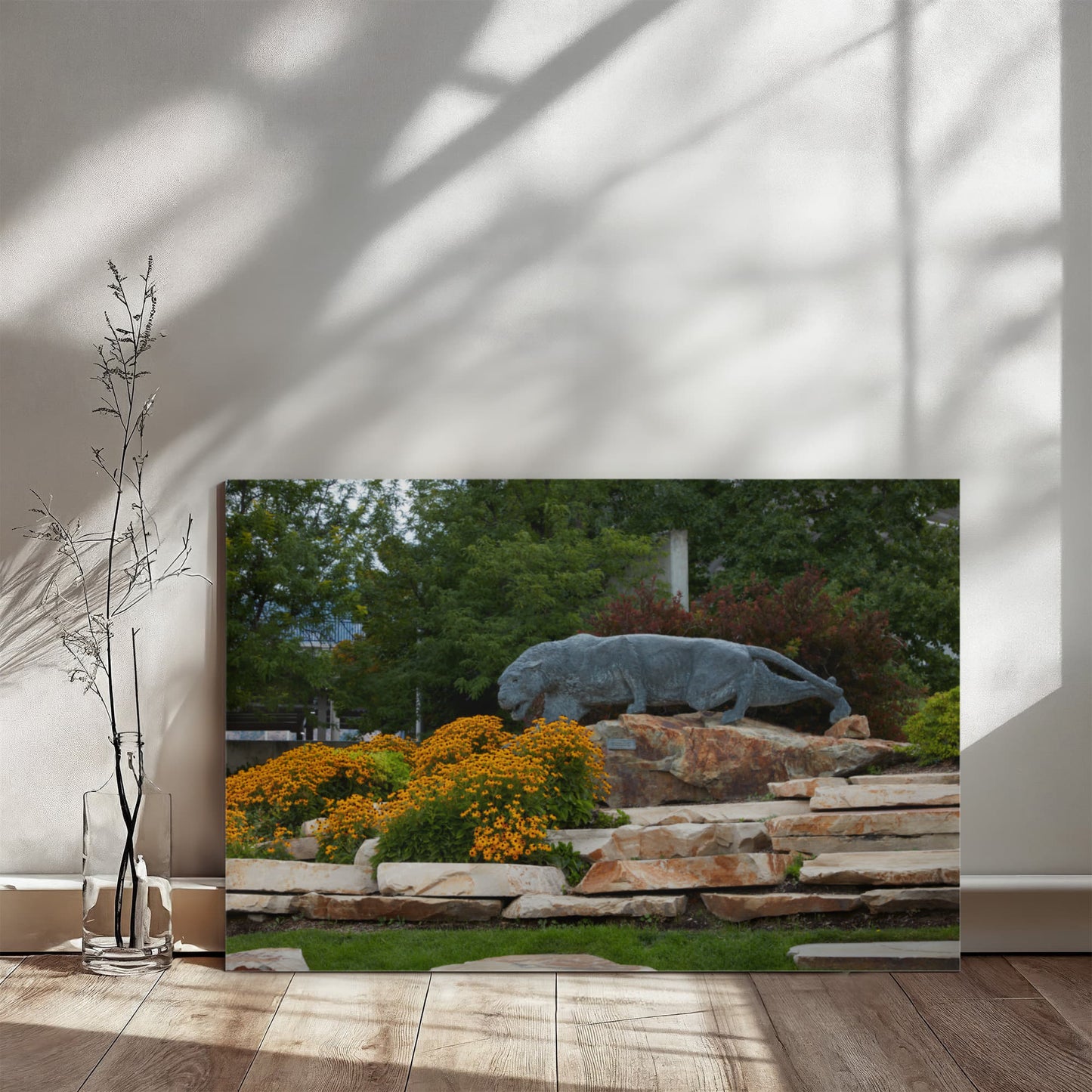 Canvas Wall Art - Statue of a stalking cougar outside the football stadium at Brigham Young University in Provo, city in the western state of Utah