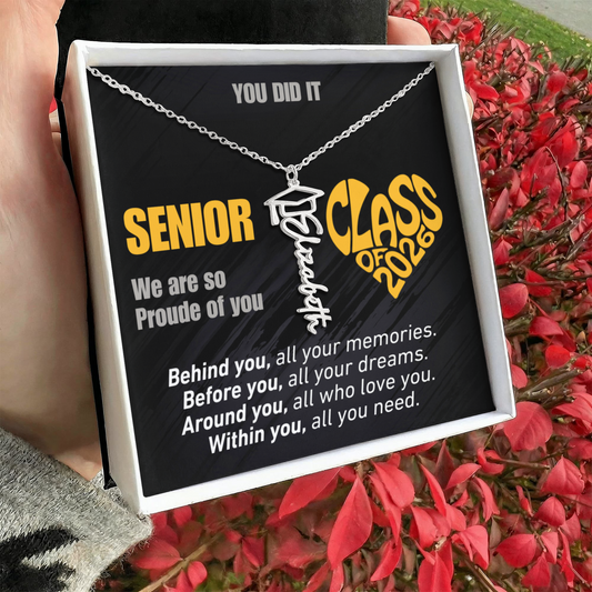 Personalized Graduation Name and Year Necklace - Class of 2026 Cap Pendant