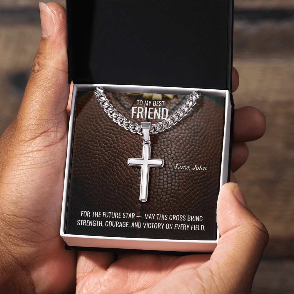 Cross Necklace with Cuban Chain & Personalized Card