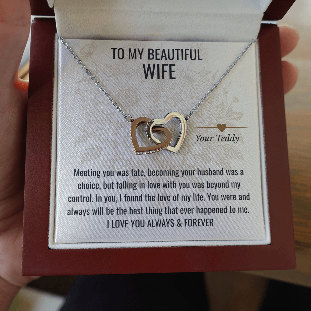 Interlocking Hearts Necklace with Personalized Card