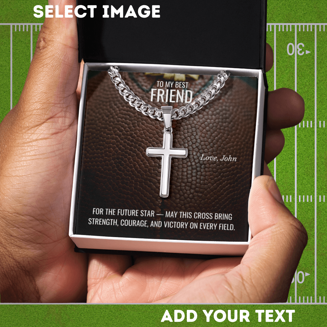 Cross necklaces collection – custom personalized gold silver cross pendants with team logo, name, number & faith designs for NFL college fans, adjustable layering religious jewelry by AFFANS