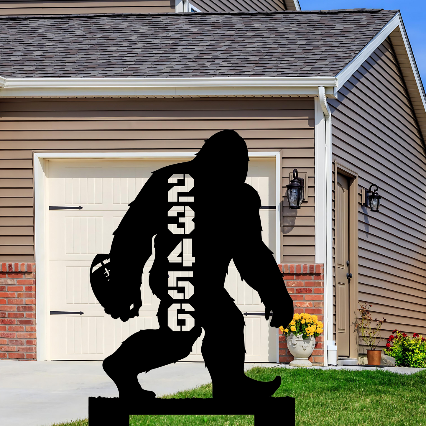 AFFans™ in-ground Address sign WALKING BIGFOOT WITH FOOTBALL BALL