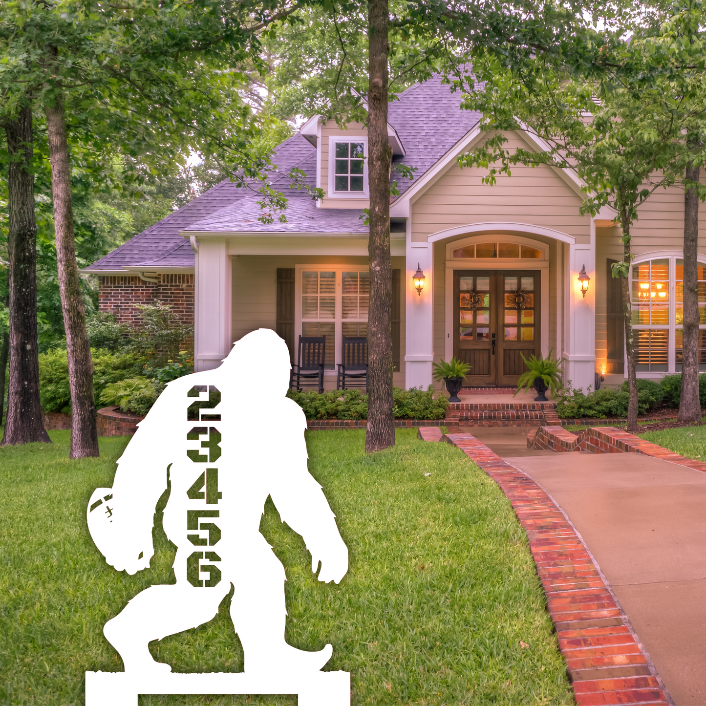 AFFans™ in-ground Address sign WALKING BIGFOOT WITH FOOTBALL BALL