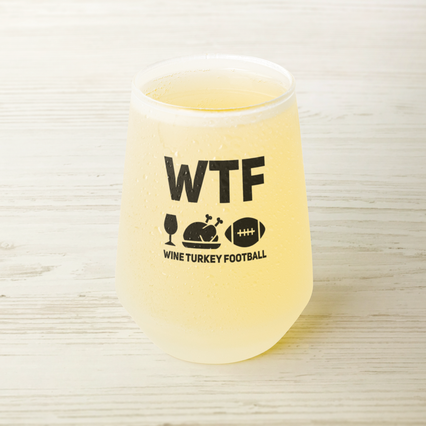 Personalized 13 oz Frosted Stemless Wine Glass - Football Design with Custom Text