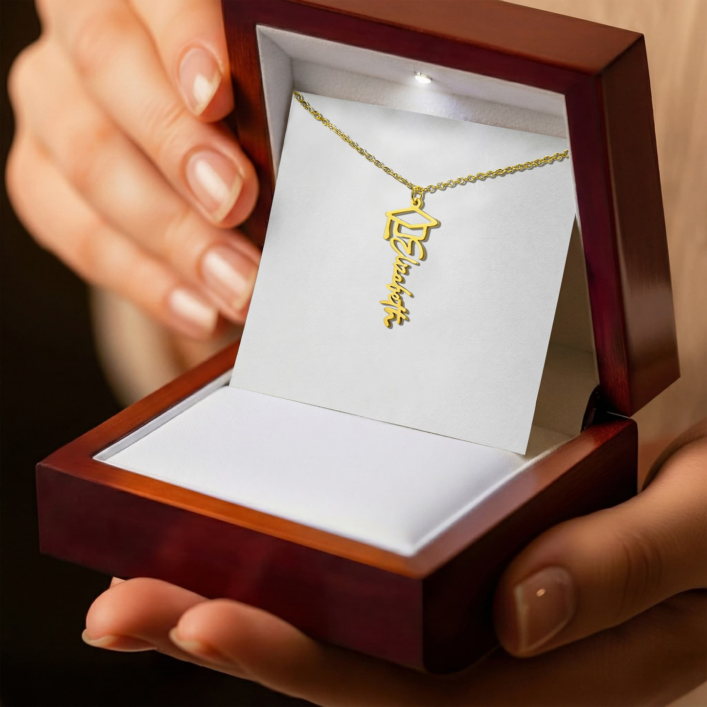 Personalized Graduation Name and Year Necklace - Class of 2026 Cap Pendant