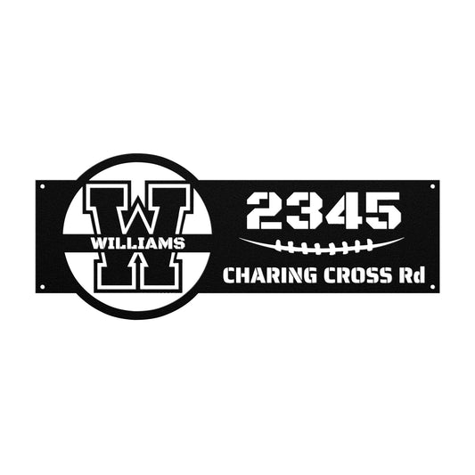 Address sign with monogram in FOOTBALL style