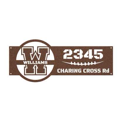 Address sign with monogram in FOOTBALL style