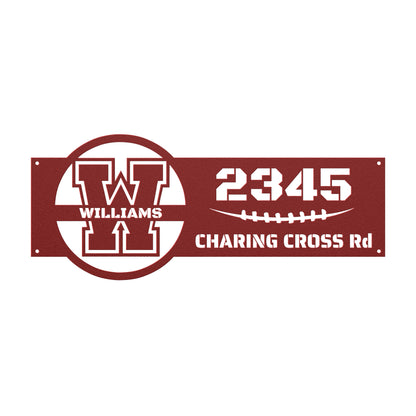Address sign with monogram in FOOTBALL style