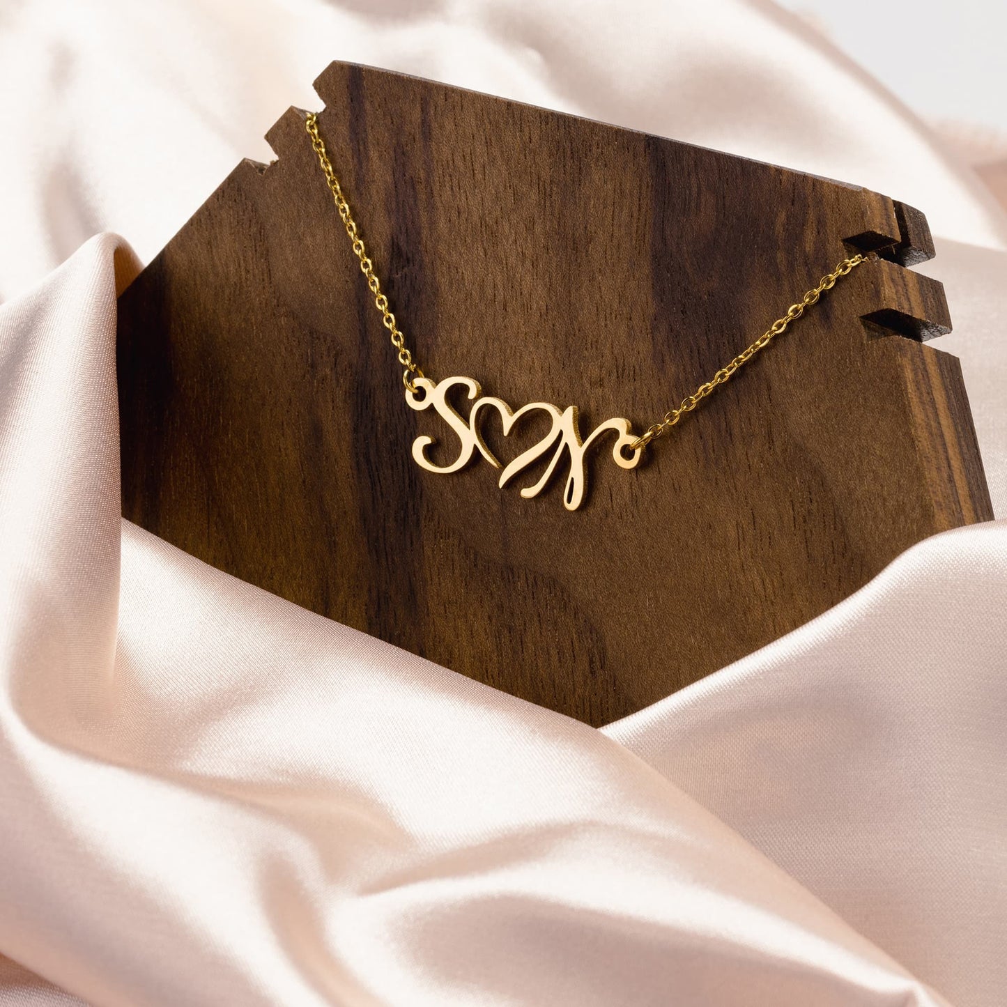 17 – 19 inch adjustable necklace whith Personalized Charm DOUBLE INITIAL HEART