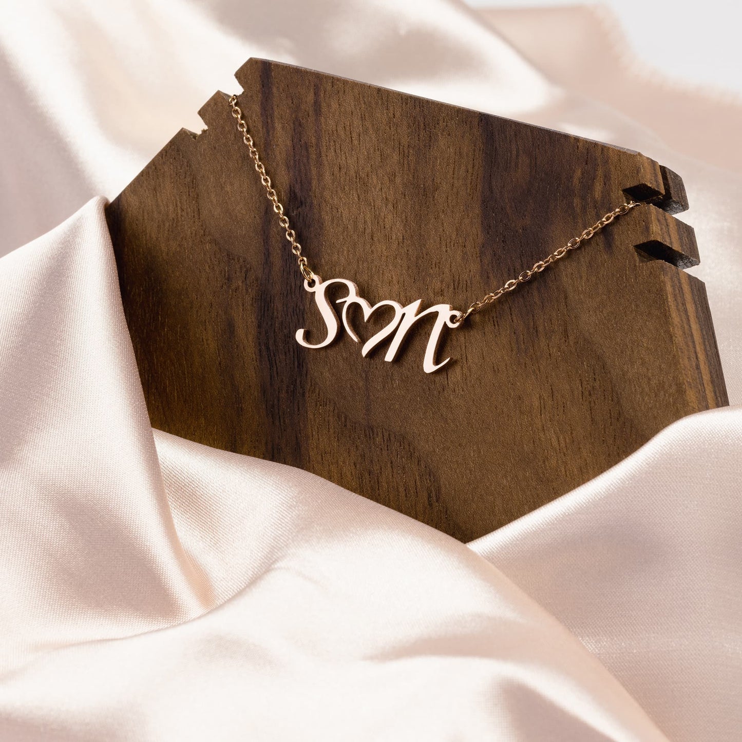 17 – 19 inch adjustable necklace whith Personalized Charm DOUBLE INITIAL HEART