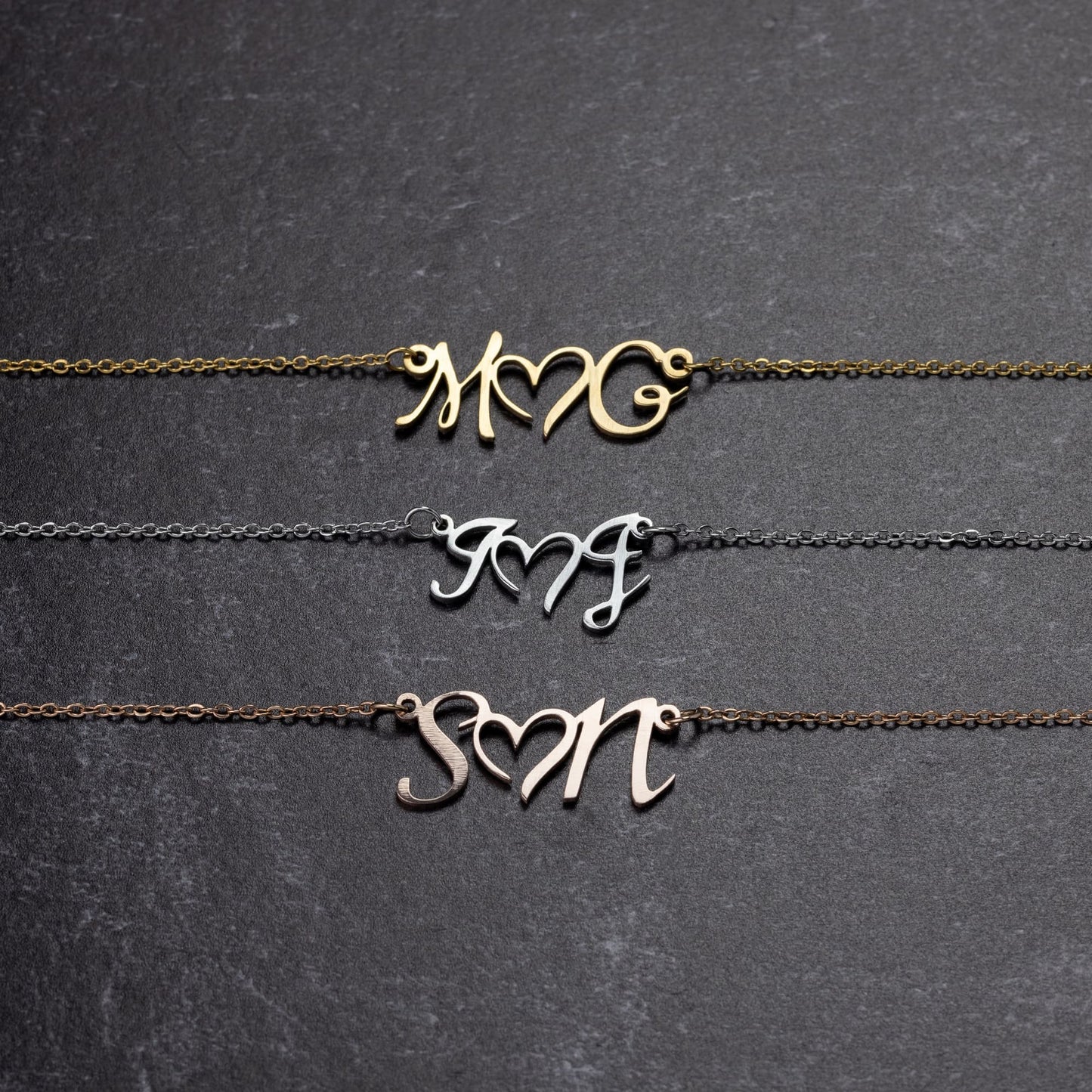 17 – 19 inch adjustable necklace whith Personalized Charm DOUBLE INITIAL HEART