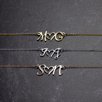 17 – 19 inch adjustable necklace whith Personalized Charm DOUBLE INITIAL HEART