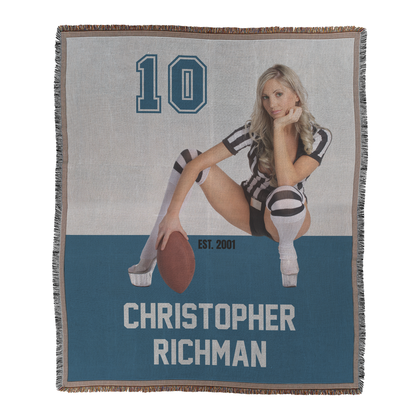 Personalized Woven Blanket with Football Team Colors, Girl, Number & Text