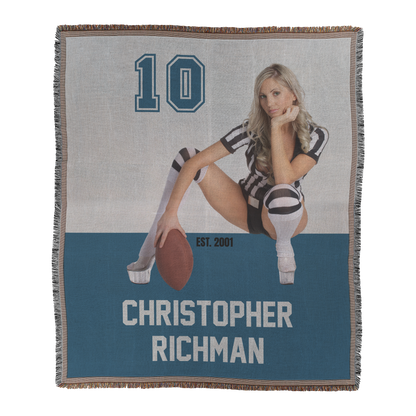 Personalized Woven Blanket with Football Team Colors, Girl, Number & Text