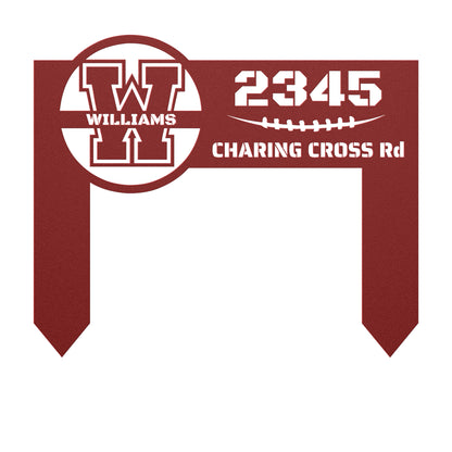 In-ground Address sign with monogram in FOOTBALL style