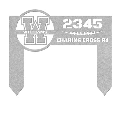 In-ground Address sign with monogram in FOOTBALL style
