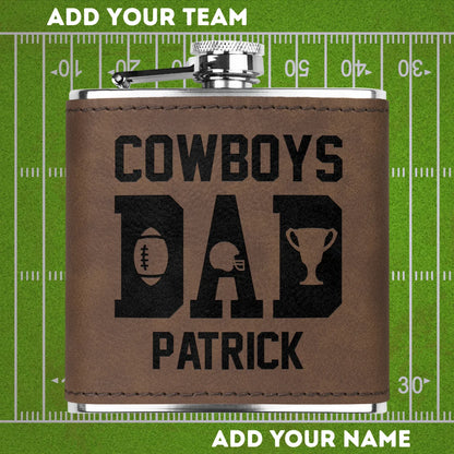Personalized 6 oz Stainless Steel Football Fan Flask for Dad - Custom Laser Engraved Dad