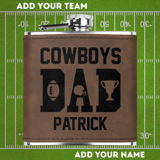Personalized 6 oz Stainless Steel Football Fan Flask for Dad - Custom Laser Engraved Dad