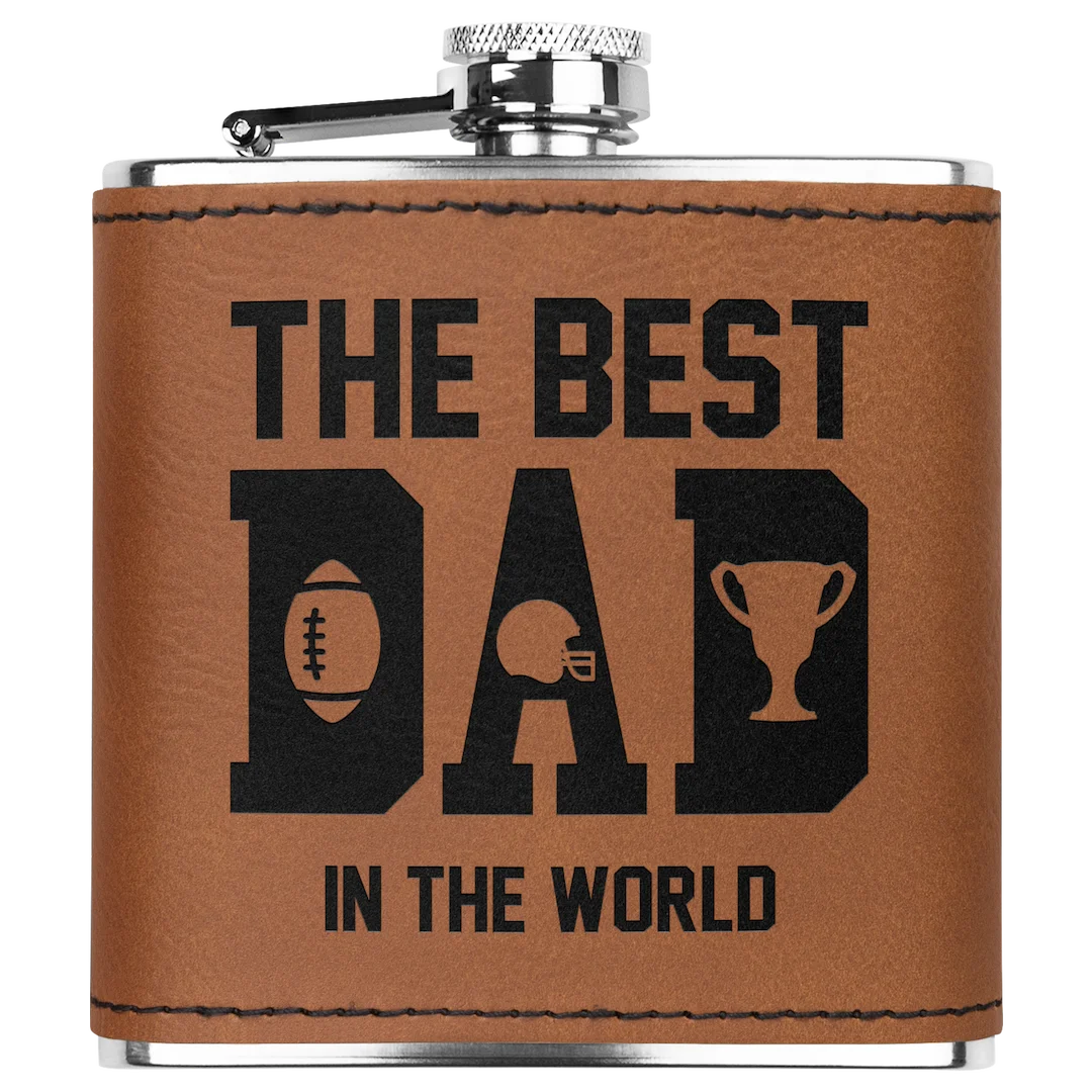 Personalized 6 oz Stainless Steel Football Fan Flask for Dad - Custom Laser Engraved Dad
