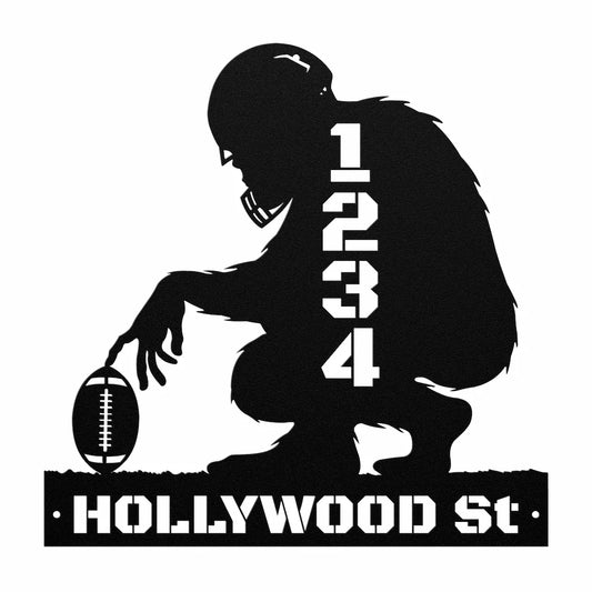 Personalized 'Bigfoot Football' Metal Address Sign - Custom Numbers & Name