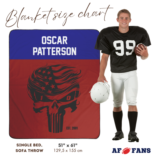 Custom Stadium Blanket with Football Team Colors, Skull, Name & Date