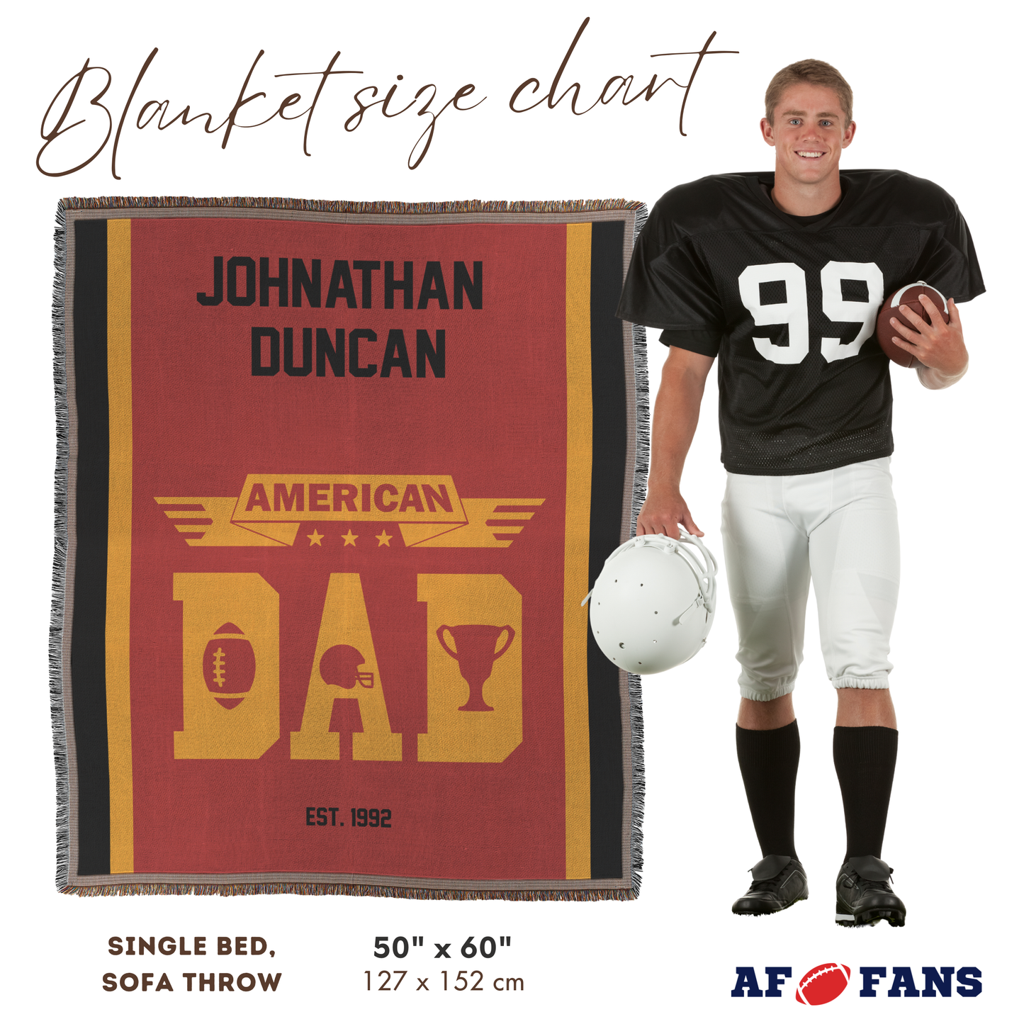 Personalized Woven Throw Blanket 'American Dad' - Custom Text for Father's Day or Family Gift