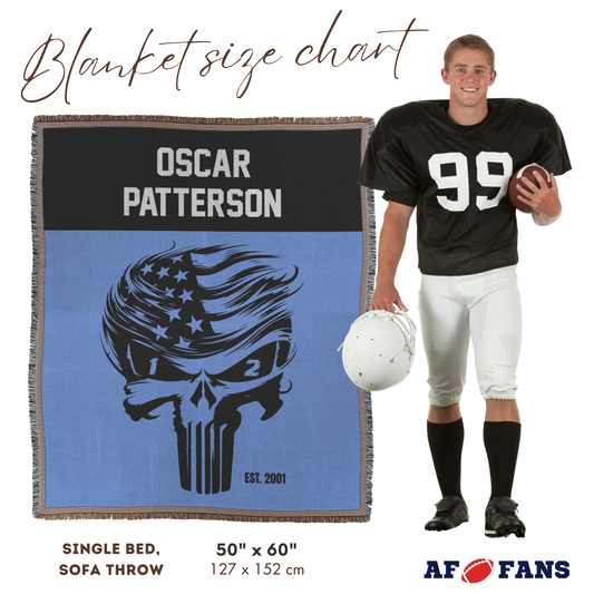Custom Woven Blanket with Football Team Colors, Skull, Name & Date